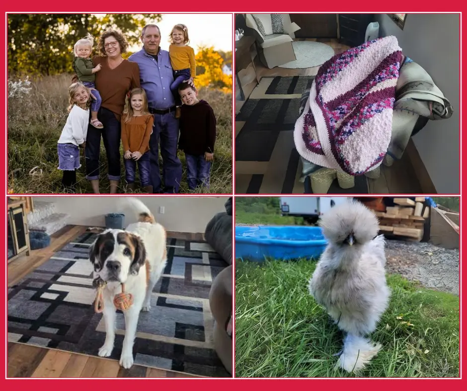 Stephanie ireland and Family, A recent crochet project, Puppy Bella and one of her silkie chickens!