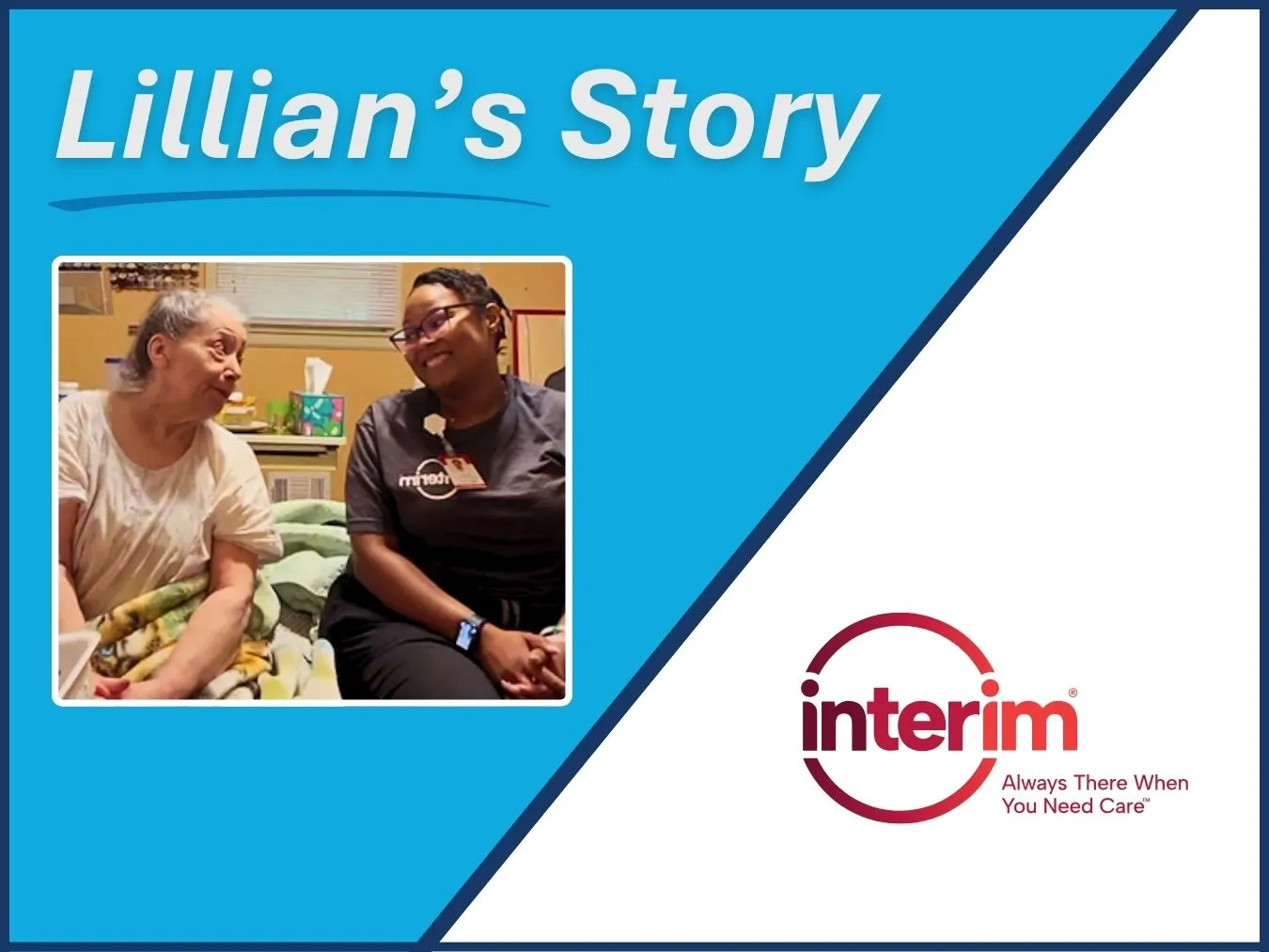 Graphic with photo of patient Lillian and OT Rikita sitting down smiling at each other.